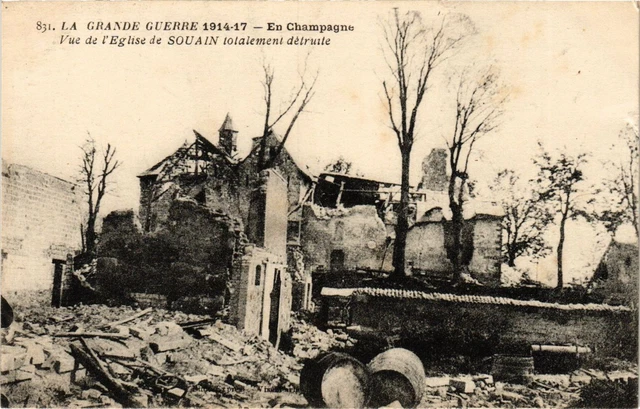 CPA MILITAIRE La Grande Guerre-En Champagne, Vue de l'Eglise de Souain (316018)