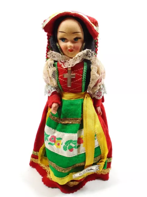 Vintage Italian Native Costume Souvenir Doll With Religious Cross Roma Italy