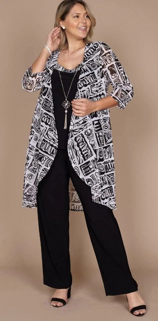 R&M Richards Donna Spolverino Giacca Pantalone Abito , Nero Avorio, 20W