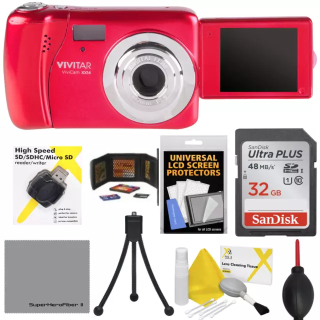 Vivitar Vivcam Vxx14 Hd Selfie Digital Camera +720 Hd Video Camera 32Gb Full Kit