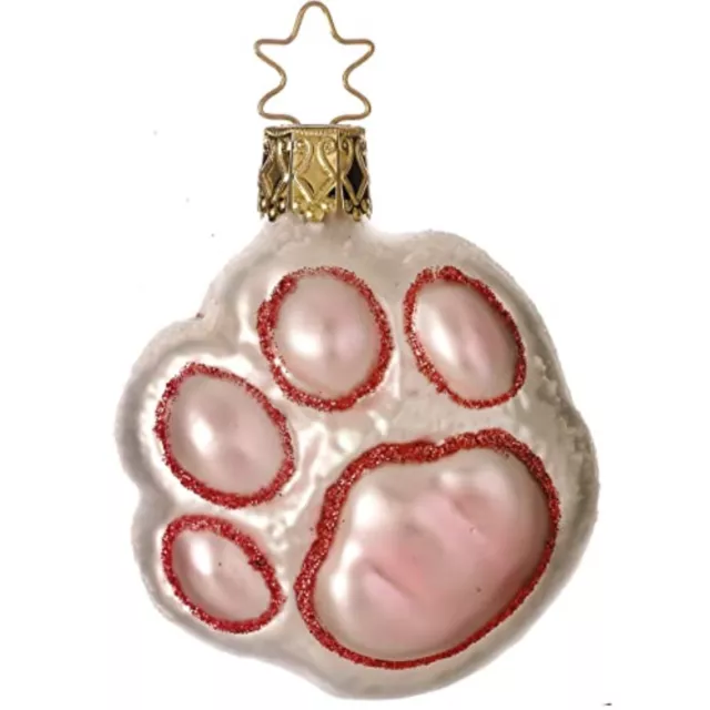 Inge Glas Pink Paw Print German Glass Christmas Ornament FREE BOX 2.6 Inch