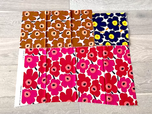 Marimekko Fabric Scraps Unikko Brown Navy Red Pink Craft Canvas Wall Patchwork