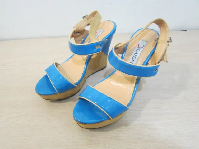 Lasonia Open Toe Platform/Wedge Shoes/Sandals, Turqouise, Sz 7, Strappy Free S&H
