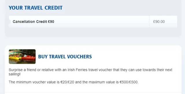 Irish Ferries Voucher (90£)