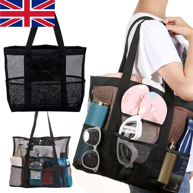 Large Mesh PVC Beach Bag Black Waterproof Tote Carry Net Bags for Summer Travel