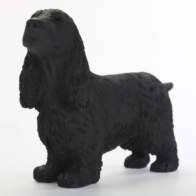 Inglese Cocker Spaniel Figurina Dipinto a Mano da Collezione Statua Nero
