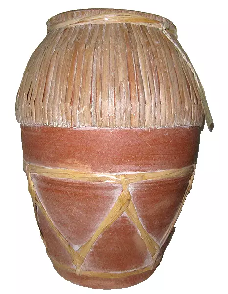 Grand Pottery Main Tissé Osier Cuite Vase Asiatique Philippines Ethnique Neuf