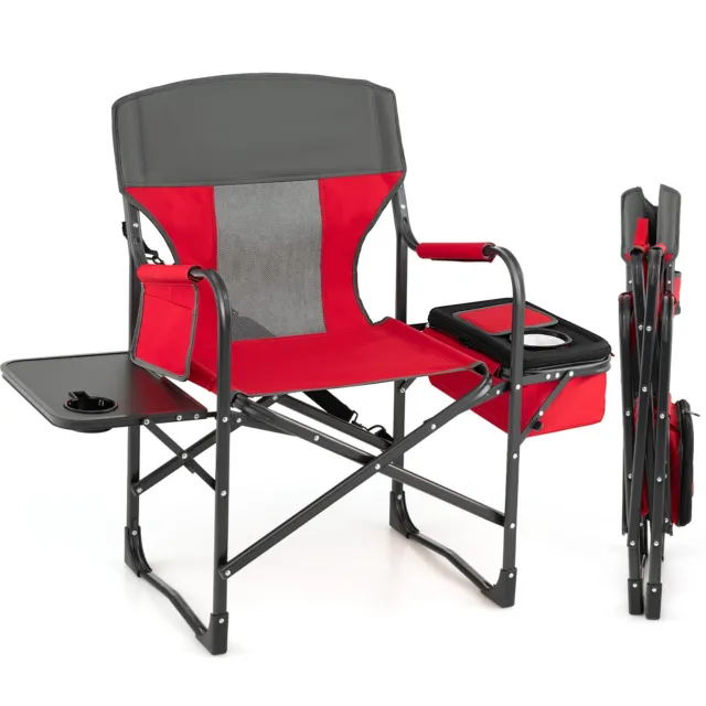 Camping Directors Chair Portable Folding Camp Chair with Side Table & Storage