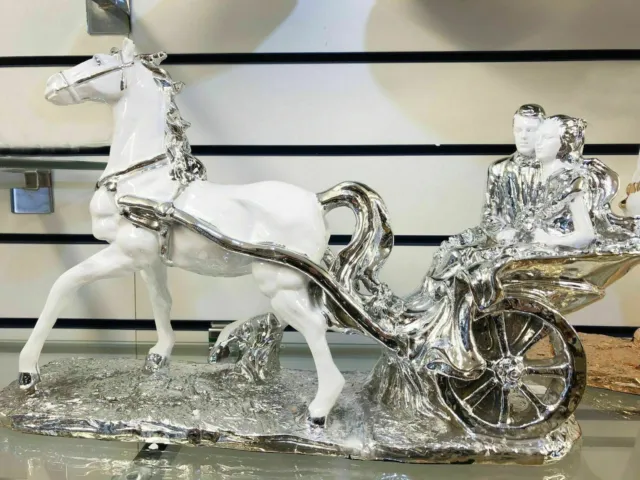 *NEW* Italian Style Horse Carriage White Silver Cart Ornament Romany Gypsy