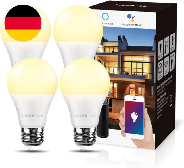 Lepro E27 Smart Lampe, 9W Smart Glühlampen WLAN LED Birnen Wifi LED Light Bulb 8