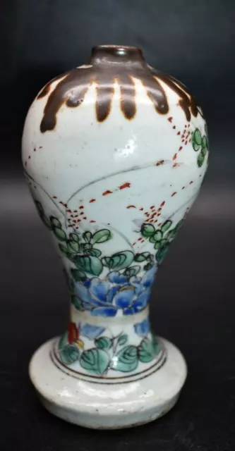 UNUSUAL ANTIQUE 18thC CHINESE QIANLONG FAMILLE ROSE MEIPING VASE - DRIP GLAZE