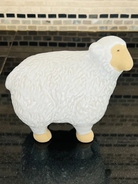 Cute Lamb Sheep Glazed Pottery Round Woolly Sheep Standing Figurine Farmcore