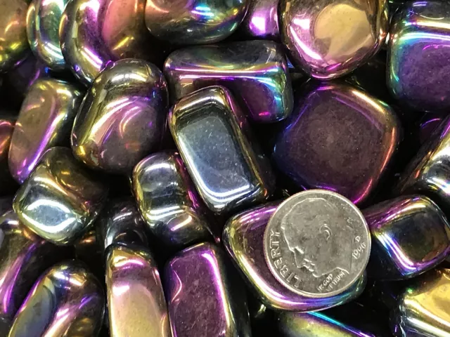 1000 Carats of HIGH END Polished Tumbled Rainbow Hematite +FREE Faceted Gemstone