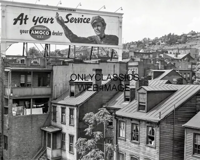 1938 Vintage Pittsburgh Pennsylvania 8X10 Photo Amoco Gas Billboard Above Houses