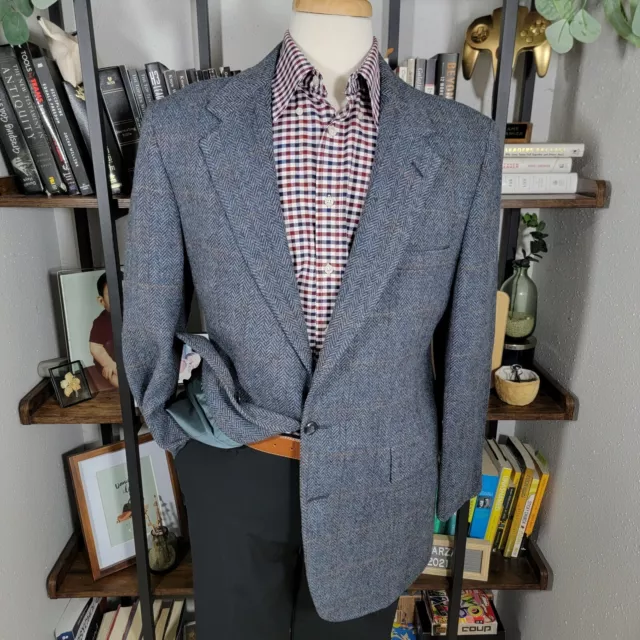 VTG Kuppenheimer Men's Tweed Sport Coat Two Button Herringbone Plaid Wool 44R