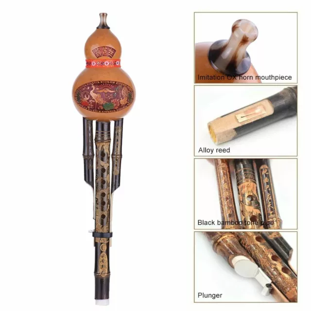 Handmade Hulusi Bamboo Gourd Cucurbit Flute Ethnic Instrument Key Of C With Case