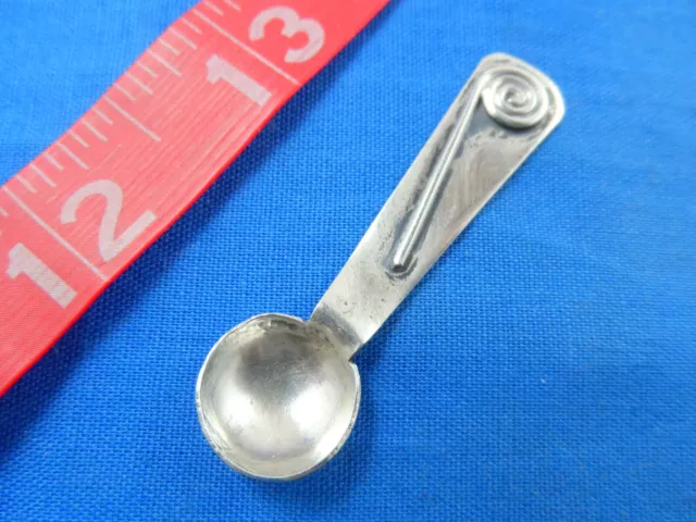 1-7/8" Native American Indian Silver Souvenir Salt Spoon Applied Design, Vintage
