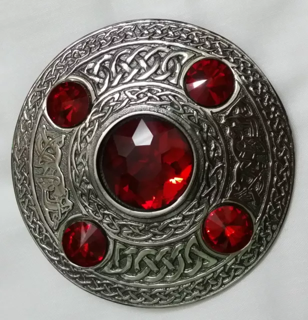 Celtic Fly Plaid Brooch Red Stone Antique Finish Scottish Kilt Pin & Brooches 4"