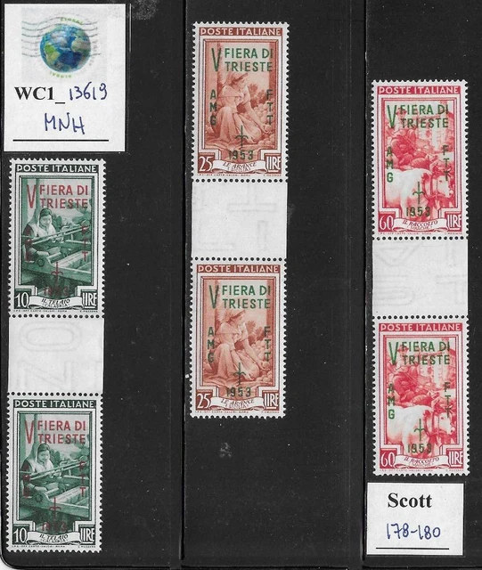 WC1_13619. ITALY: TRIESTE FTT. Gutter pairs 1953 TRIESTE'S FAIR. Sc. 178-80. MNH