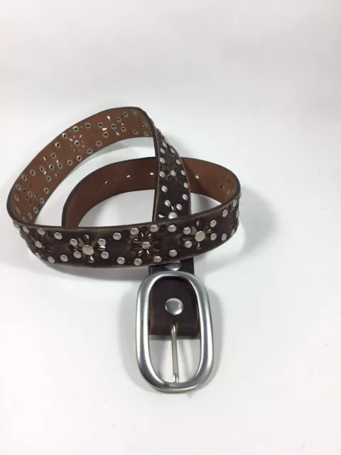 Hipwear Italian Leather Belt Medium 30 32 Studded Cut Out Brown Made in India