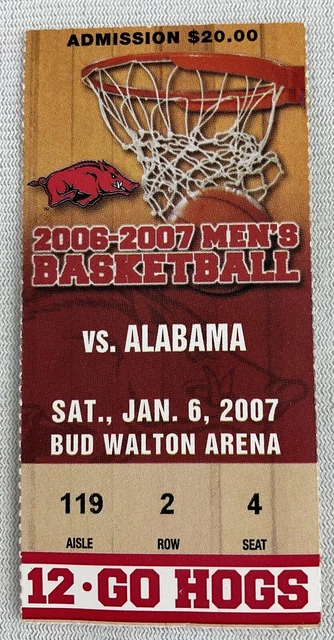 2007 01/06 Alabama at Arkansas Basketball Ticket-Patrick Beverley