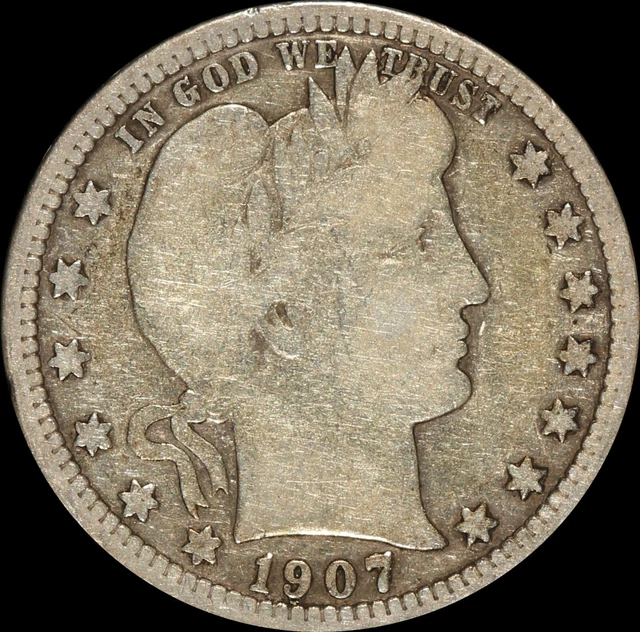 1907 D Barber Quarter Silver 25c US Type Coin Obsolete Circulated Denver