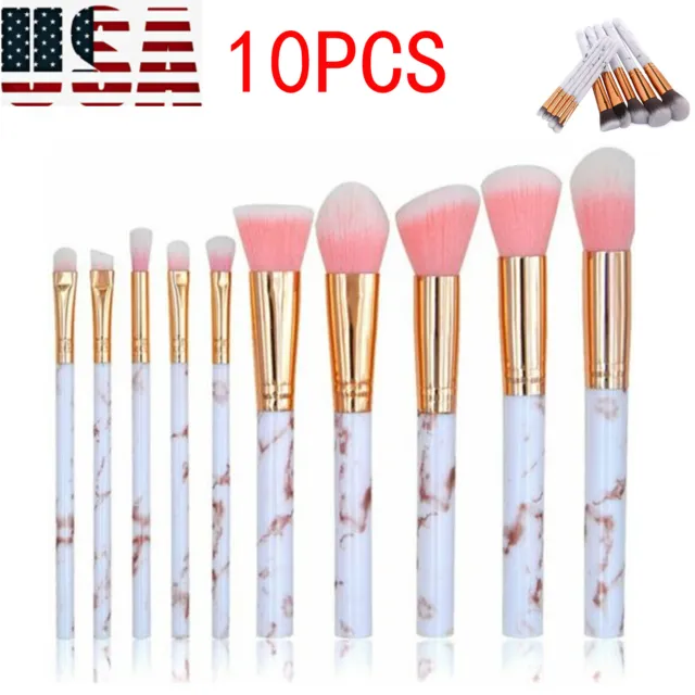 10Pcs Makeup Brush Marbling Brushes Blusher Face Powder Pink Comestic Tools US