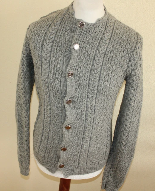 GRAUE HERREN ZOPF STRICK TIROLER TRACHTEN WALK JACKE ca Gr. M