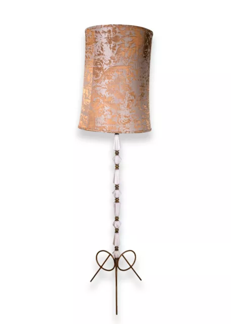 Art Deco Opaque Milk Glass and Brass Metal Floor Lamp