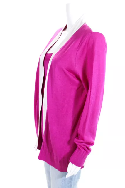 Magaschoni Womens Silk Crepe Cashmere Knit Tank Top Cardigan Set Purple Size L 2