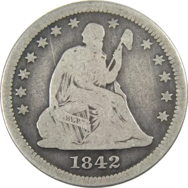 1842 O Large Date Seated Liberty Quarter VG Silver SKU:I12363