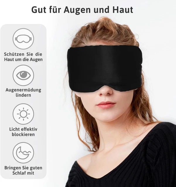 Schlafmaske Herren - Damen Seide Verstellbar Brille Augen Reise Augenbinde Black 13