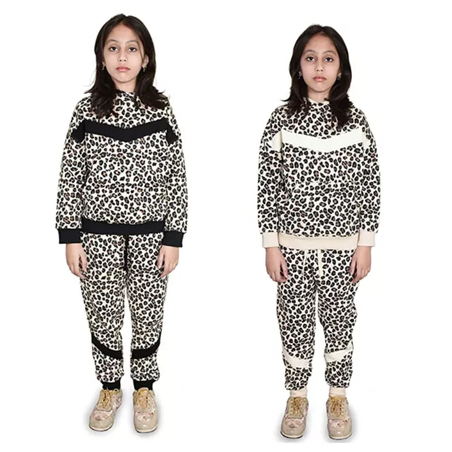 Felpa con cappuccio per bambina stampa ghepardo bambini tuta jogging fondo 2 pezzi Regno Unito