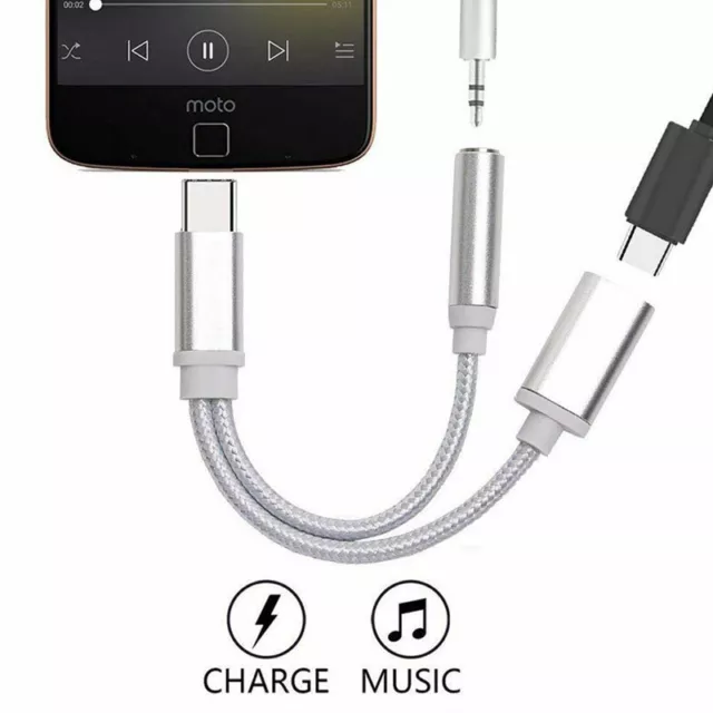 USB Type C Pour 3.5mm & Chargeur Casque 2 IN 1 Audio Jack Câble Adaptateur  *