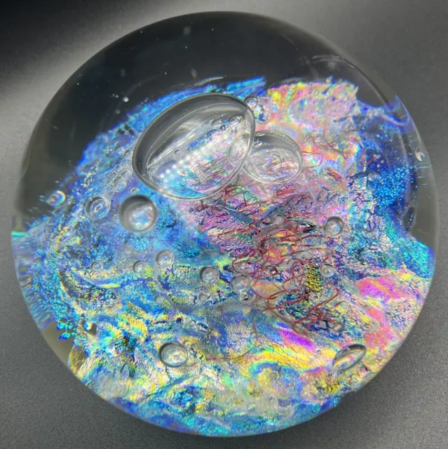 Rebecca Stewart Signed Dated 1995 Dichroic Art Glass Iridescent Paperweight