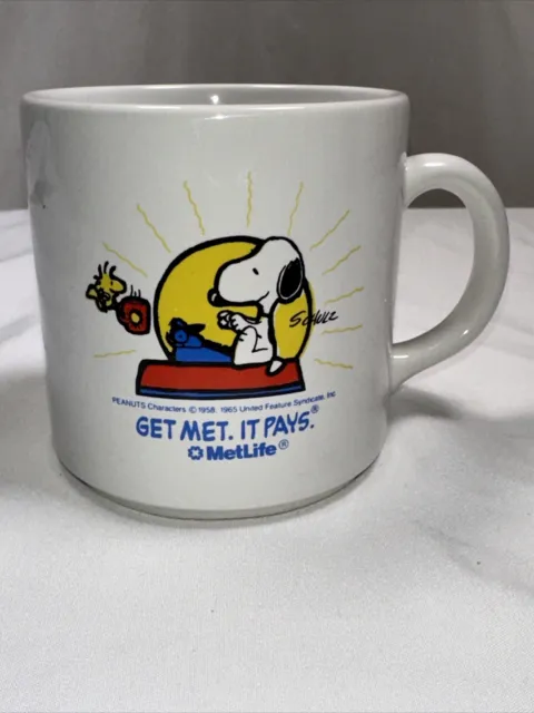 Vintage Metlife Snoopy Woodstock Peanuts Coffee Cup Mug