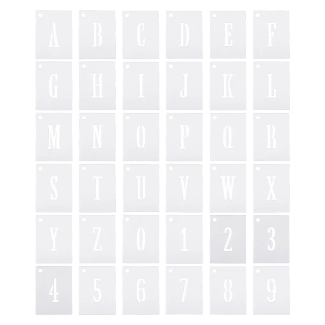Paquete de 1" 36 Letras Números Plantillas 1.4" Ancho con Anillo para Pintura Blanco