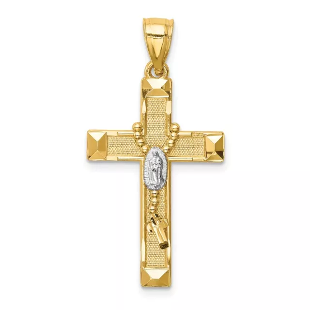 14K Two-tone Gold Cross With Rosary Pendant For Womens Mens 1.45g