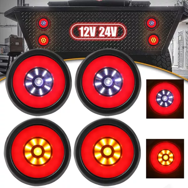 4" LED Truck Trailer RV Tail Lights Turn Signal Stop Brake Reverse Lamps Round