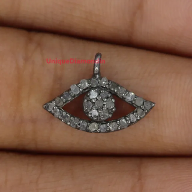 Natural pave Diamond charms Sterling Silver Handmade Eye Shape Charms pendent