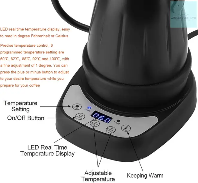 Diguo digitaler elektrischer Schwanenhals-Wasserkocher mit variabler Temperatur, über Kaffee gießen, 3