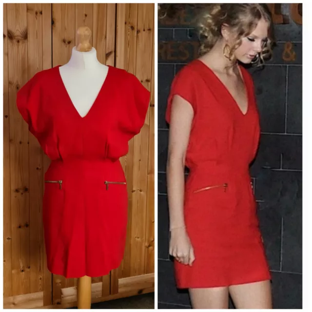 Stunning Size 10 Aso Taylor Swift Red Zip Pocket French Connection Dress
