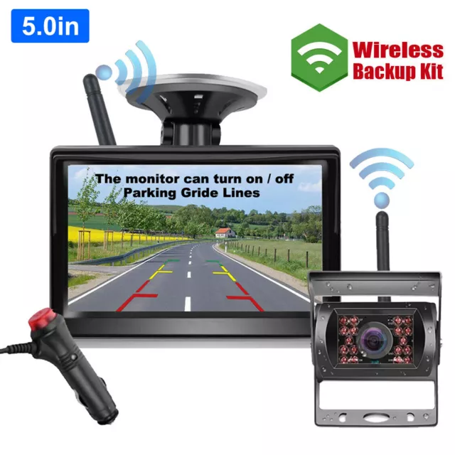 5" Wireless Backup Rear View Camera System Monitor Night Vision For RV Truck Bus