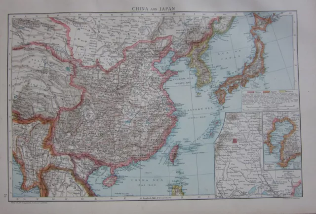 1893 Large Antique Map ~ China & Japan Tibet Burma Tai-Wan Peking Environs Korea