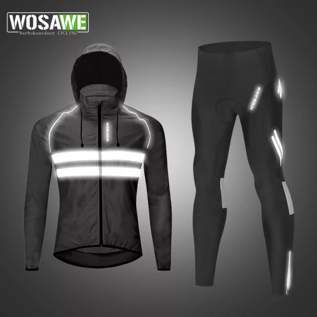 WOSAWE Cycling Waterproof Reflective Jacket Set MTB Bike Padded Tight Pants Suit