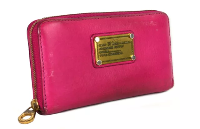 MARC By MARC JACOBS Cow Leather Pink Zip Around Long Wallet Purse Card/Coin Case