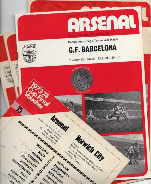 1973-1974 Arsenal Home Programmes League, Cup and Testimonial - Choose from List