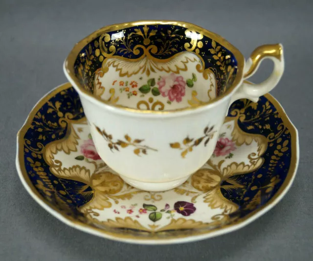 Zachariah Boyle 175 Hand Painted Pink Rose Floral Cobalt & Gold Cup & Saucer