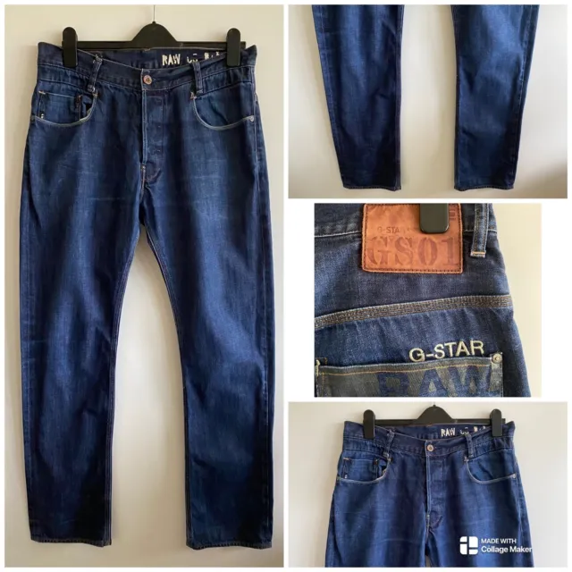 G-STAR RAW Mens Blue Denim Jeans Casual Straight Leg Size W34 L32