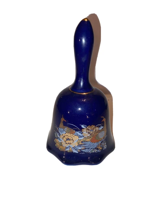 Vintage Imari Porcelain Bell Rick Shaw Cobalt Blue Gold Trim 5 1/4"T 3"D Japan